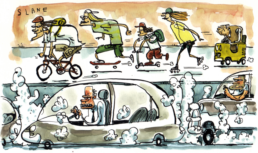 Pedestrians Avoid Traffic Jam