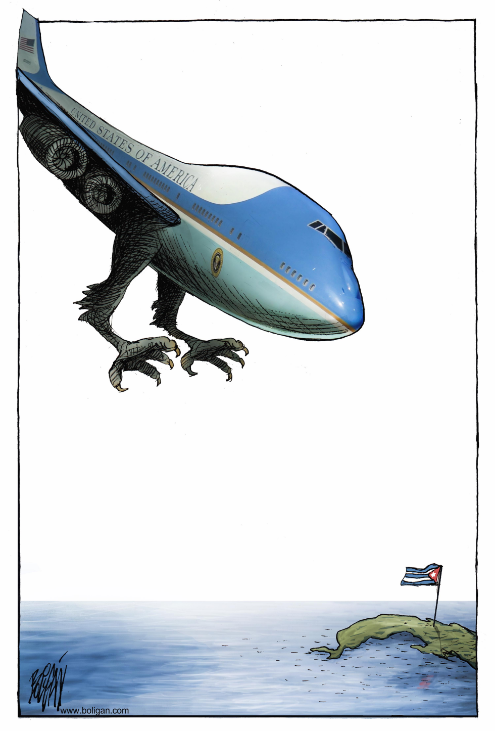  AIR FORCE ONE SOBRE CUBA  by Angel Boligan