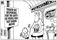 TEXTING AT THE MOVIES, B/W by Randy Bish