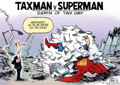 TAXMAN V SUPERMAN  by Nate Beeler