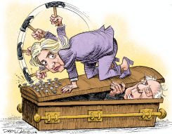 HILLARY AND BERNIE NAILS IN THE COFFIN  by Daryl Cagle