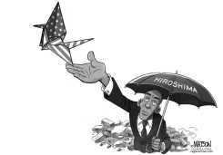 PRESIDENT OBAMA AND HIROSHIMA PEACE CRANE by R.J. Matson