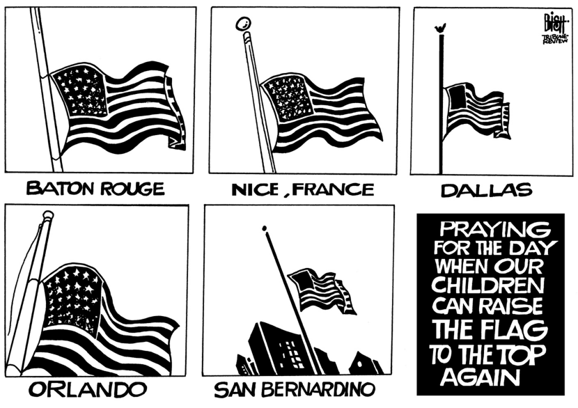 AMERICA AT HALF STAFF, B/W
