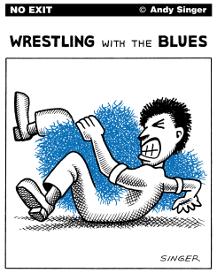 WRESTLING WITH THE BLUES VERSION by Andy Singer