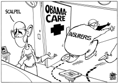 OBAMACARE AND INSURANCE COMPANIES, B/W by Randy Bish