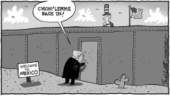 TRUMP TO MEXICO BW by Bob Englehart