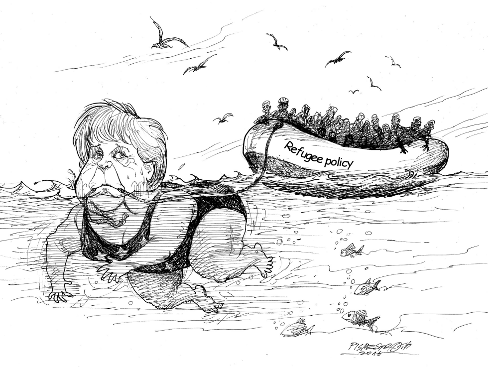  MERKEL BRINGING IN THE REFUGEES by Petar Pismestrovic