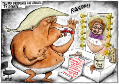 TRUMP PREPARES FOR TV DEBATE by Brian Adcock