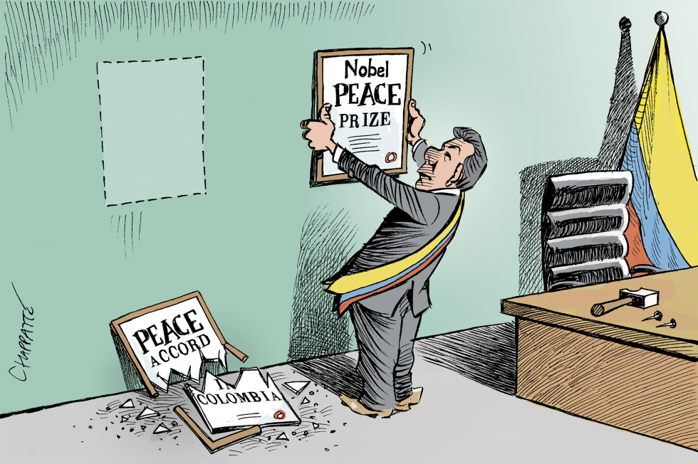  THE PRESIDENT OF COLOMBIA HONORED by Patrick Chappatte