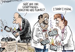 FLAMING PHONES by Joe Heller