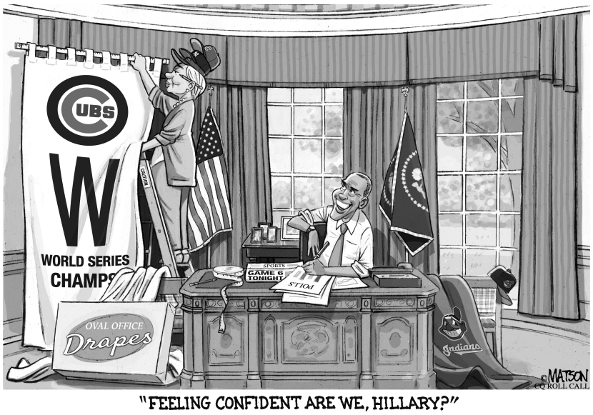 Cubs Fan Hillary Clinton Measures The Oval Office Drapes