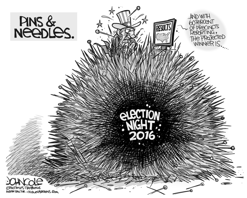 Election night pins and needles BW