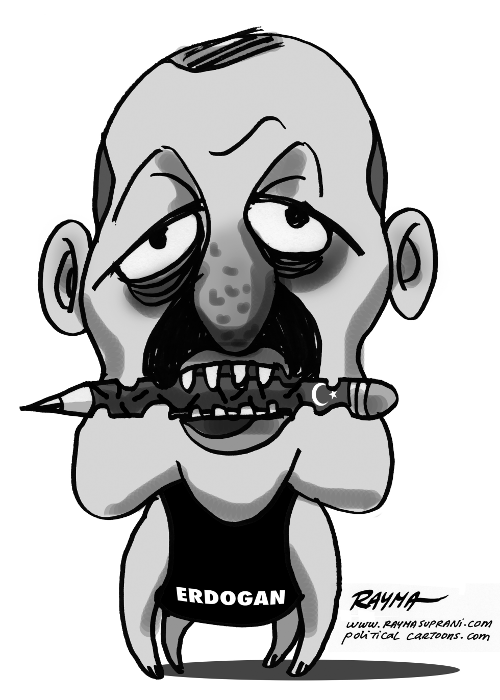 Erdogan and the caricaturist Musa Kart BW
