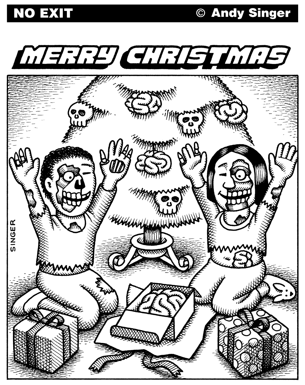 Zombie Christmas black and white version