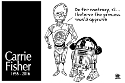 CARRIE FISHER B/W, RIP by Randy Bish