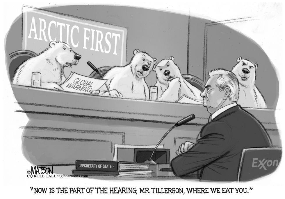  POLAR BEARS GRILL REX TILLERSON AT SENATE CONFIRMATION HEARING by RJ Matson