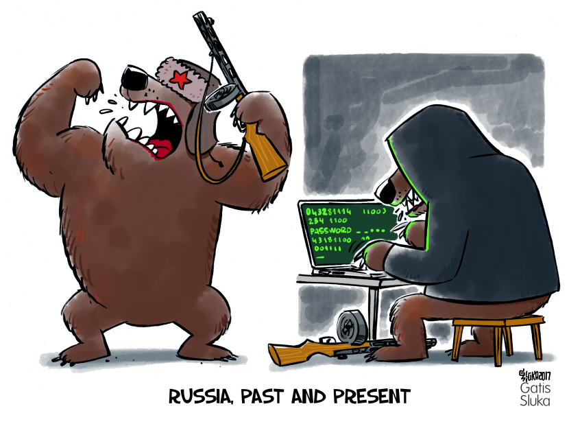 Russia's Shift from Bullets to Bytes in Gatis Sluka's Cartoon