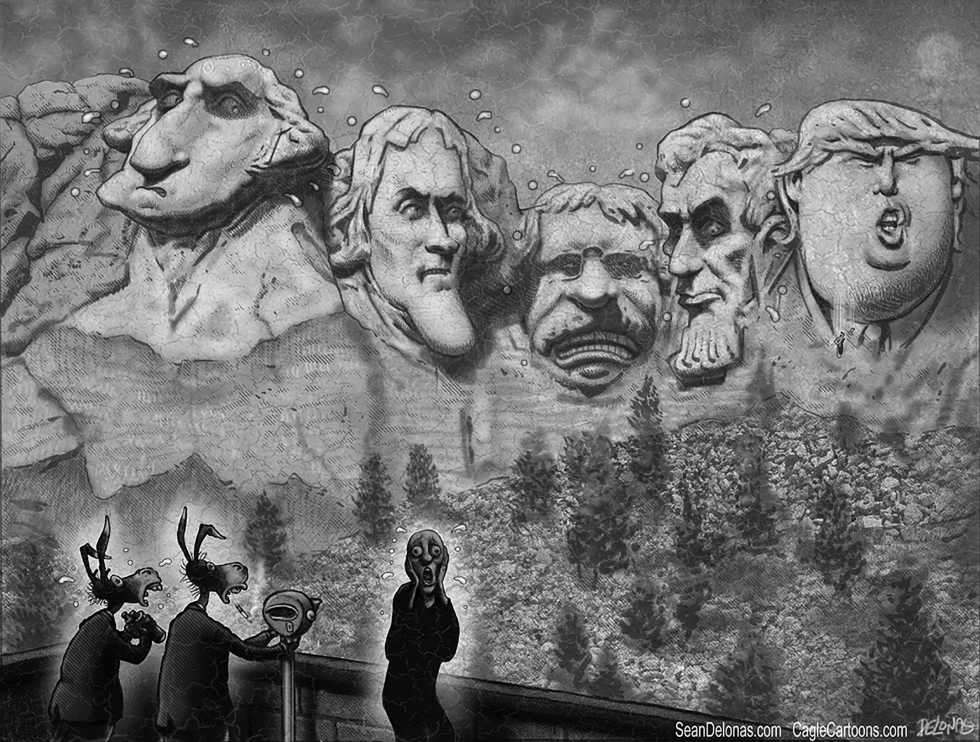 Mt Rushmore Trump Inauguration greyscale