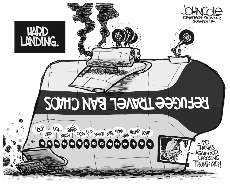 Trump travel chaos BW