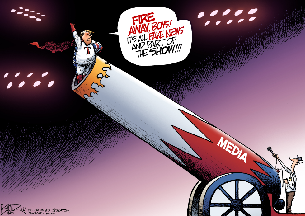 Trump Rides Media Cannon While Dismissing Coverage as Show