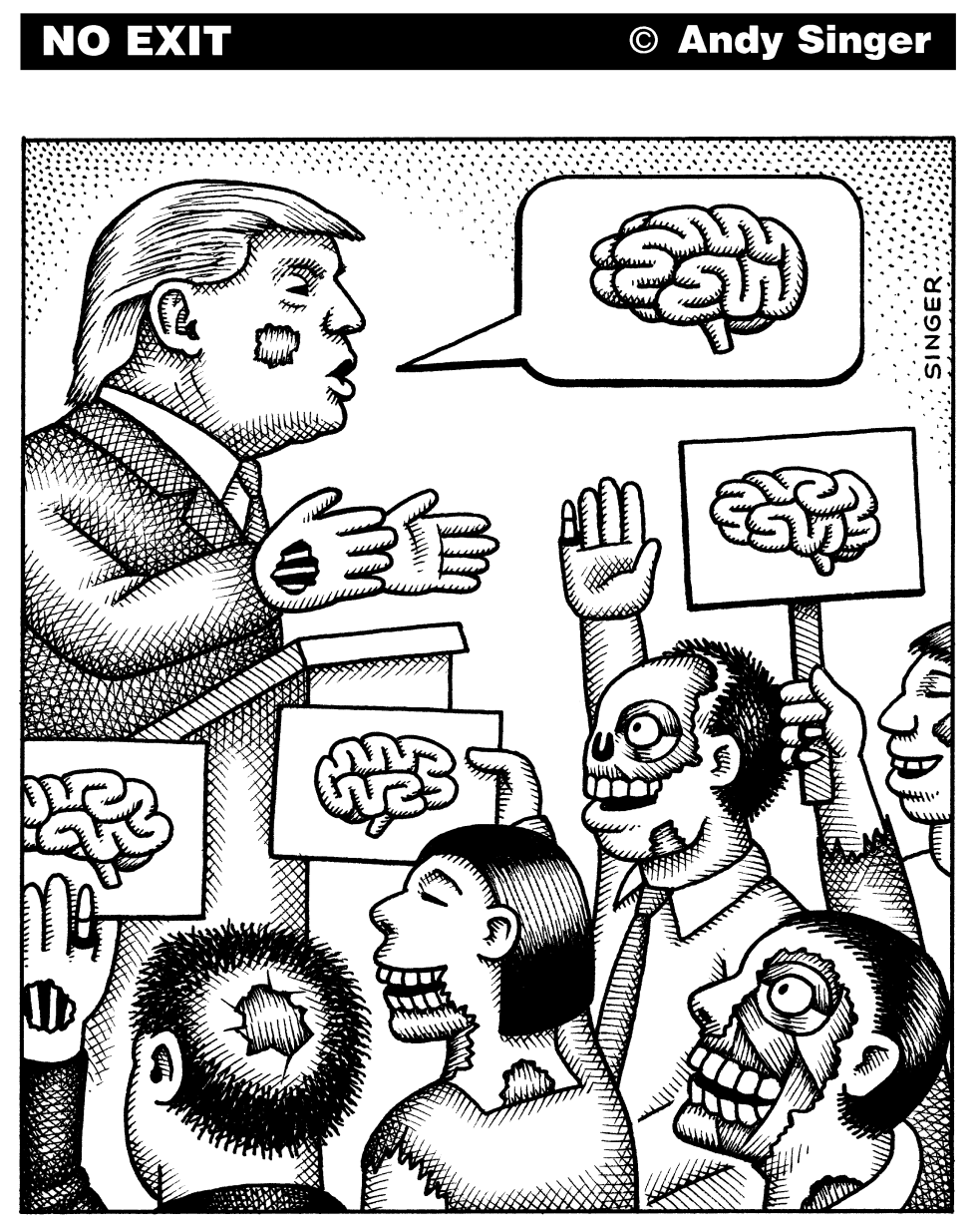 Zombie Trump black and white version