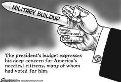 TRUMP BUDGET FINGER BW by Steve Greenberg