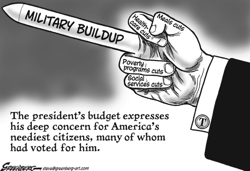 Trump budget finger bw