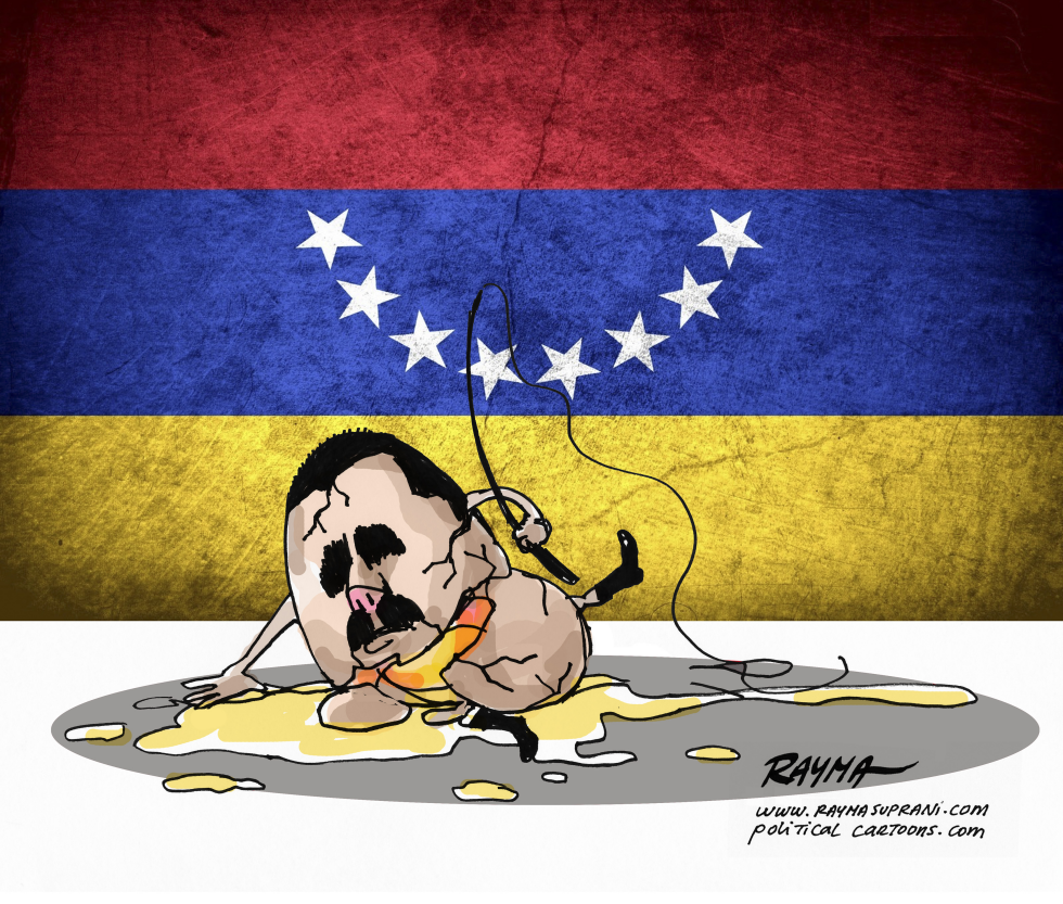 Venezuela's Cracked Leadership: Maduro as a Broken Egg on National Flag
