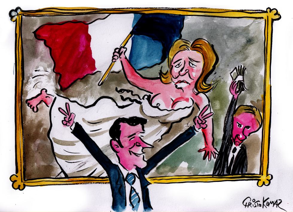  EMMANUEL MACRON AND MARINE LE PEN by Christo Komarnitski