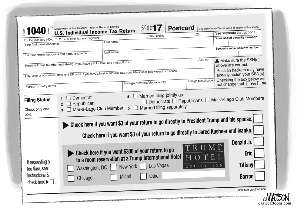  PROTOTYPE OF IRS FORM 1040TRUMP POSTCARD by RJ Matson