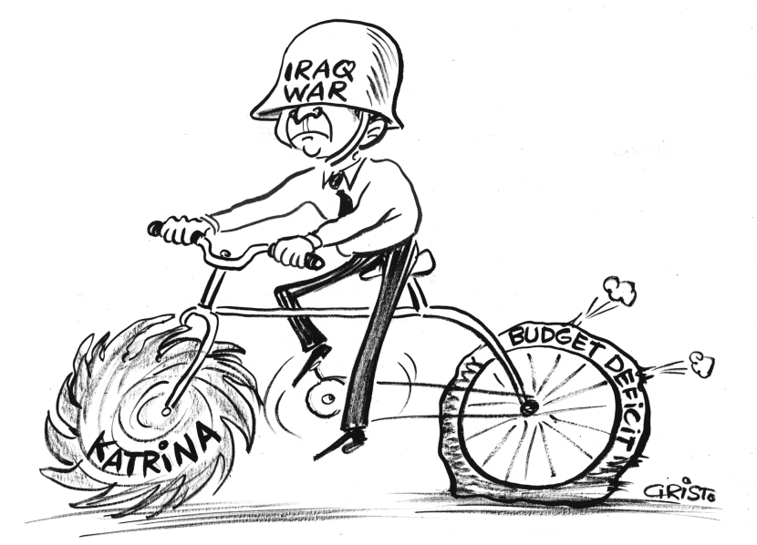 President Bush with his new bike - B&W
