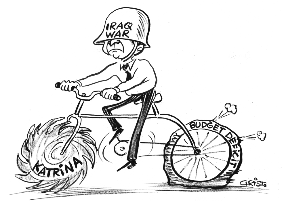 President Bush with his new bike - B&W
