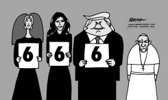 TRUMP AND POPE BW by Rayma Suprani