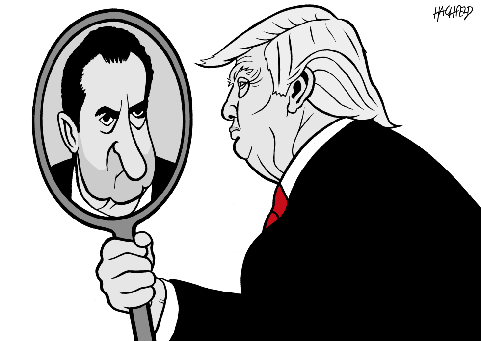 Trump looks into a mirror