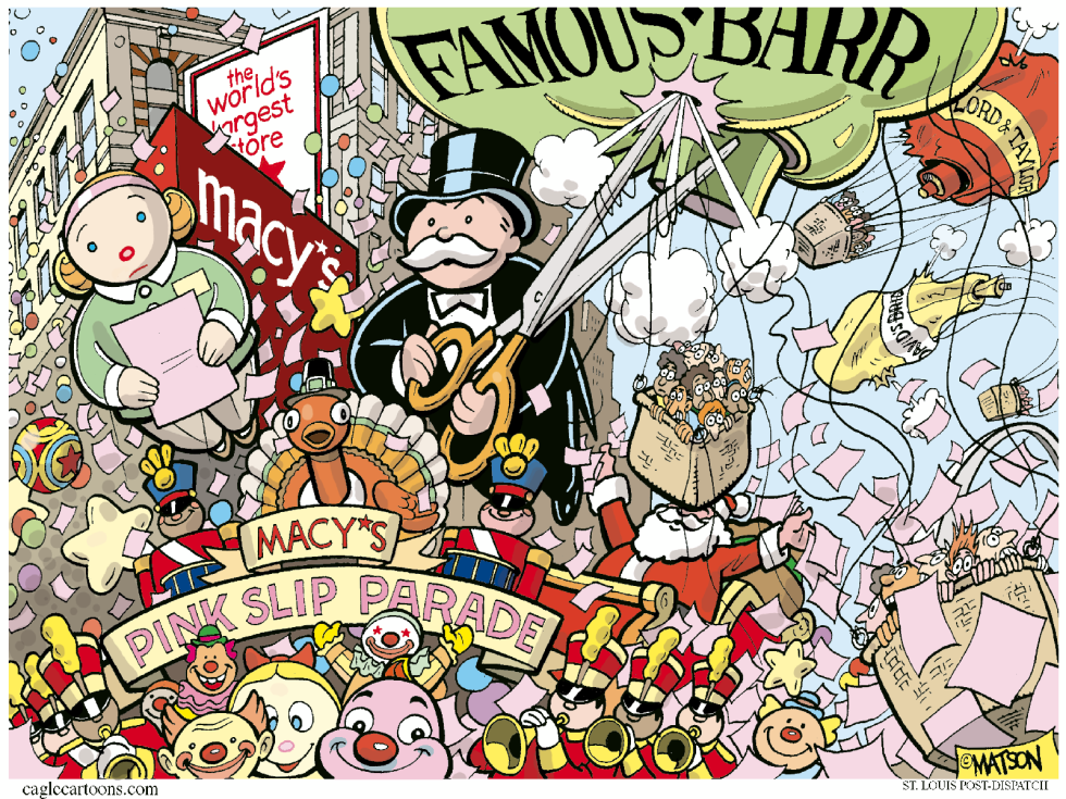 COLOR-Famous Barr Employees Get Pink Slip In Macy's Parade