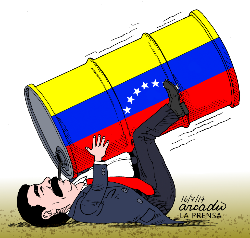 Maduro Sucks the Life Out of Venezuela's Oil Barrel in Satirical Cartoon