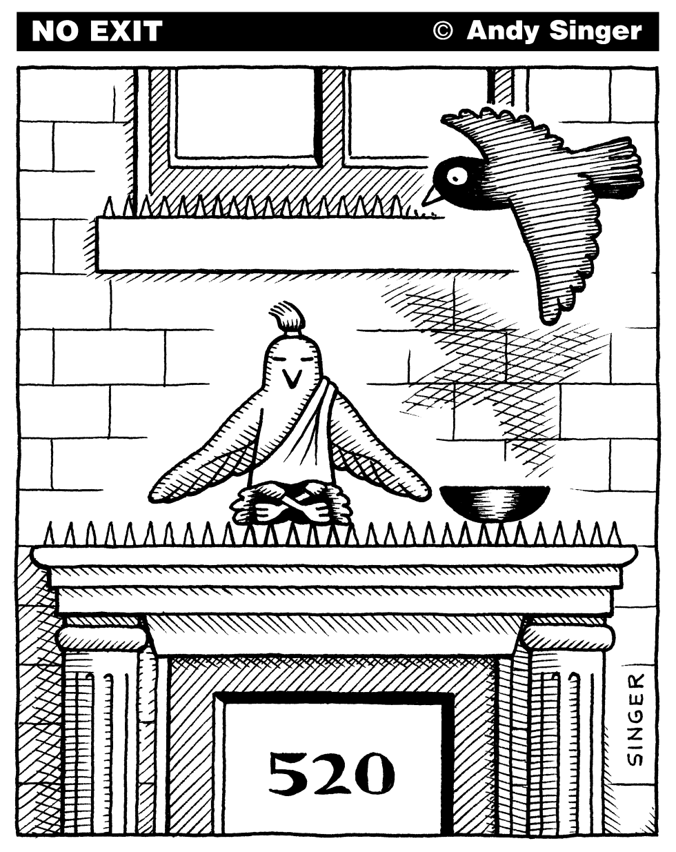 Pigeon Meditating on Spikes