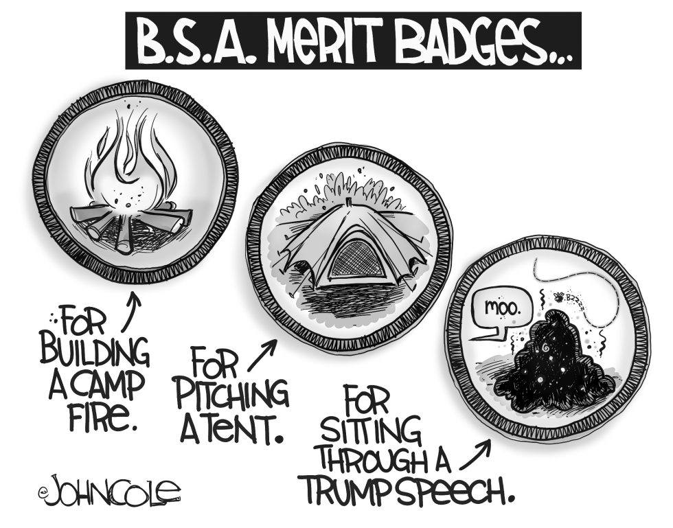 Trump merit badge BW
