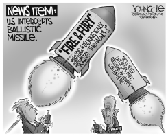 TRUMP'S BALLISTIC RHETORIC BW by John Cole
