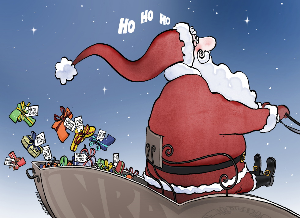 Santa in his sleigh with handguns
