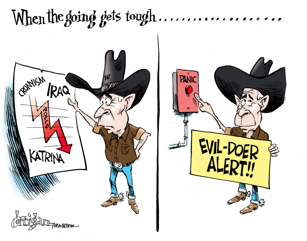 bush pushing panic button