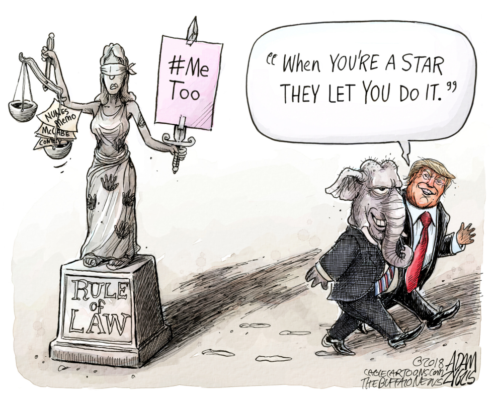 Trump and GOP elephant depart from Lady Justice pedestal amid Nunes memo