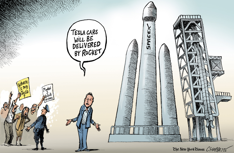  TESLA IN SPACE – BUT NOT IN YOUR GARAGE by Patrick Chappatte