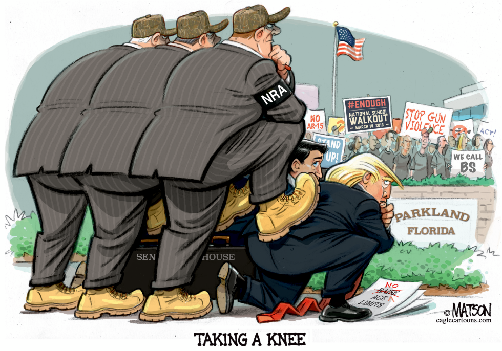  POLITICAL LEADERS TAKE A KNEE ON GUN CONTROL by RJ Matson