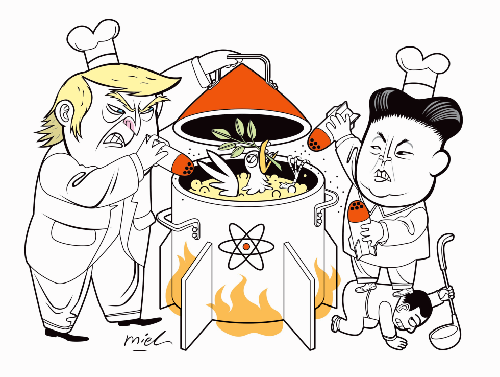 Trump and Kim Jong Un depicted cooking amid nuclear talks
