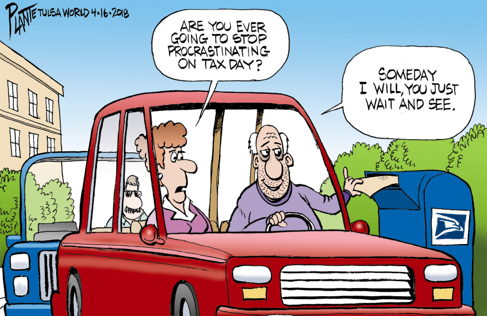 Procrastinator's Paradise: Last-Minute Tax Day Dash Captured in Hilarious Cartoon