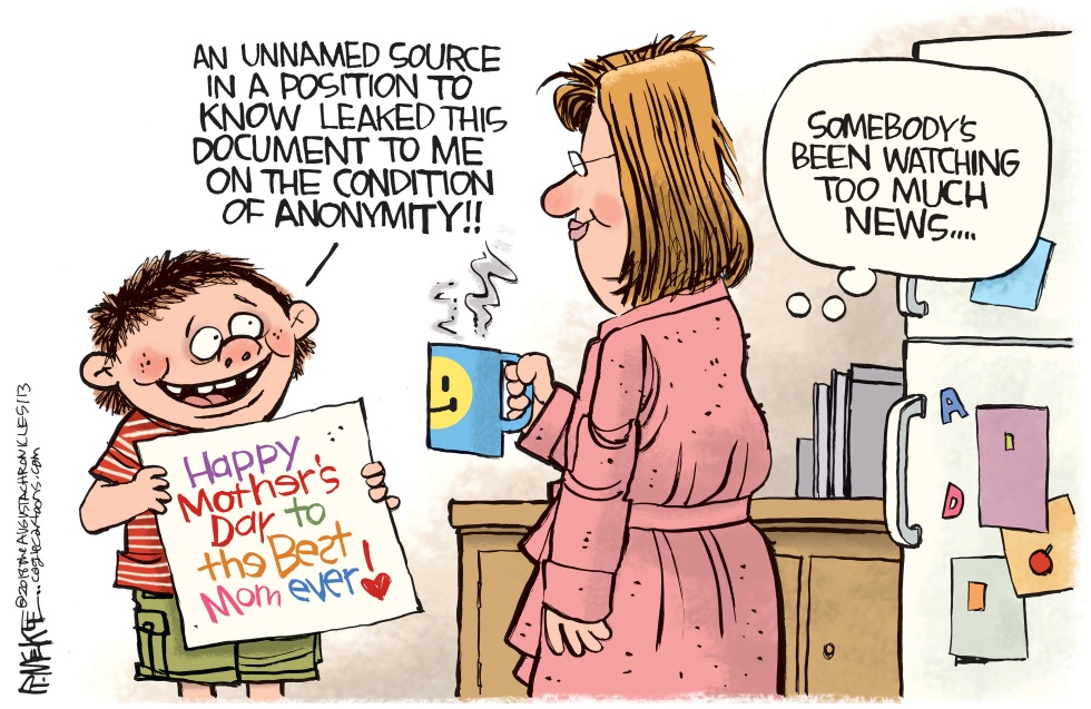 Kid Leaks Mother's Day Card Like Anonymous Source in Rick McKee Cartoon