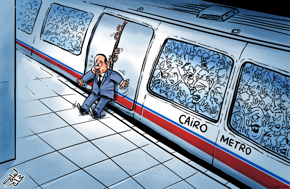 el-sisi and proteste at Cairo metro