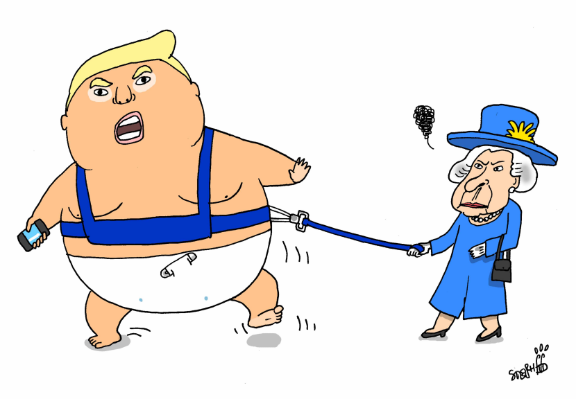 The Queen is walking her baby Trump