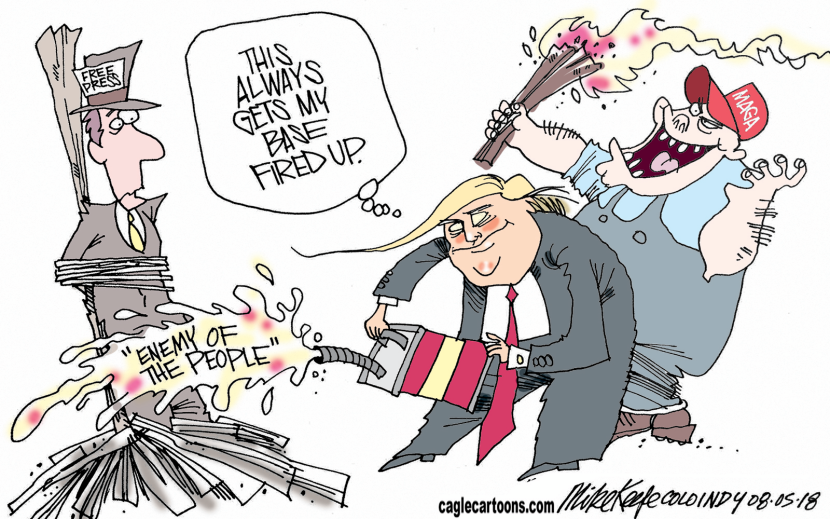 Trump Depicts Press as Enemy While Supporter Readies Torch